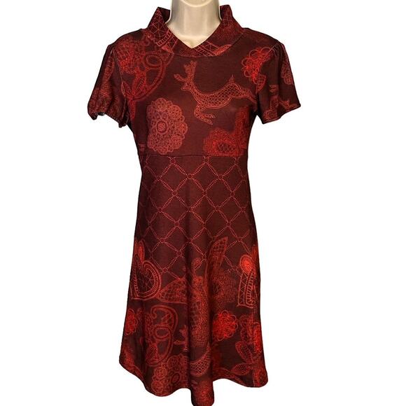 NWT ~ SMASH Embroidered Floral Butterfly Paisley Brown Knit Poet Dress ~ SMALL - Picture 1 of 8